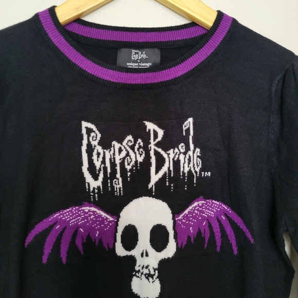 NWT Tim Burtons Corpse Bride x Unique Vintage Sweater Size Xs/S - Picture 4 of 9